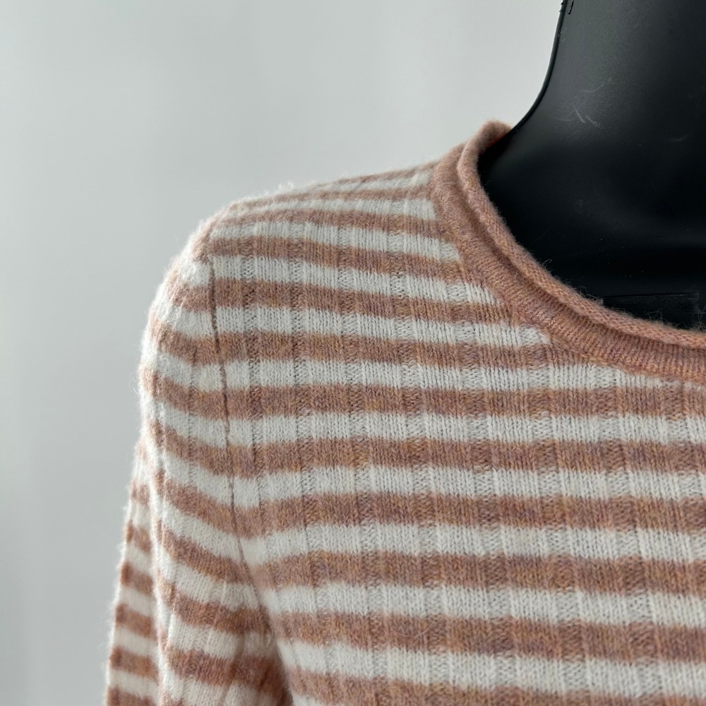 Madewell Womens Striped Ribbed Knit Long Sleeve Crew Neck Sweater‎ XXS Tan White - Picture 7 of 16